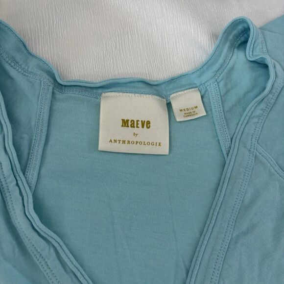 Maeve Tshirt Womens Size Medium Light Blue Ruffle Sleeve Casual Organic Modal - Picture 3 of 7